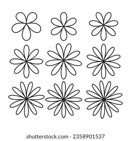 Set of tiny flowers black outline vector botanical illustrations. collection inspired Flores (flowers), cartoon sticker,design for tattoo, wall art, branding and packaging.flowers