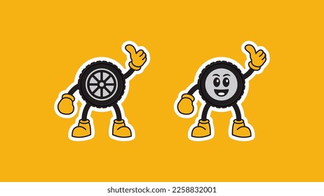 Set of Tire cartoon vector icon illustration