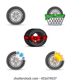 Set of tire icons for the interface of  internet shop or another ad promotion of the tires 
