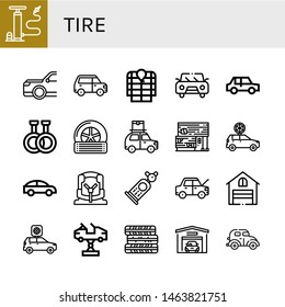 Set of tire icons such as Air pump, Car, Anorak, Rubber, Tyre, Rubber land, Car seat, Garage, Tires , tire