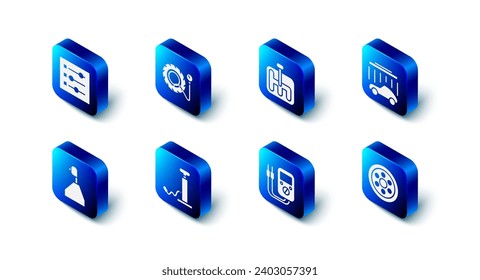 Set Tire pressure gauge, Gear shifter, Car wash, Alloy wheel, Multimeter, air pump,  and settings icon. Vector