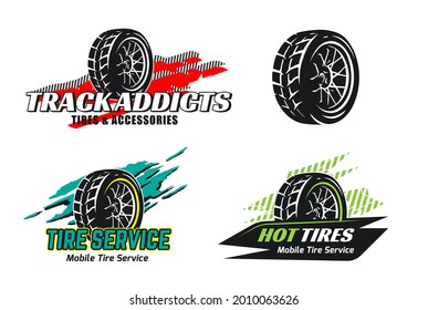 Set of tire shop logo design. Mobile tire repair badges. Logo for tyre storage company.