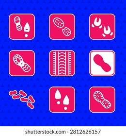 Set Tire track, Human footprints shoes, Wild boar paw and  icon. Vector