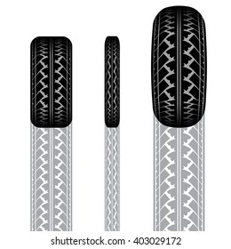 Set of tire tracks different forms with shadows