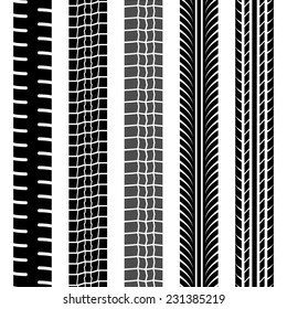 Set of tire tracks isolated on white. Vector illustration 