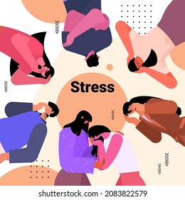 set tired depressed people unhappy men women feeling desperate mental health diseases depression concept