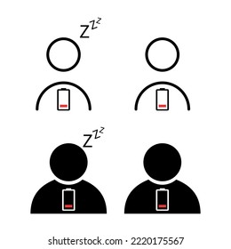 Juego de ícono del hombre Cansado, signo de cansancio de la emoción del sueño, símbolo de concepto aburrido, ilustración vectorial gráfica .