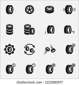 Set of tires flat vector icon isolated on white background.