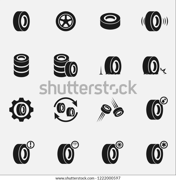 Set of tires flat vector icon isolated on\
white background.