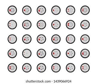 Set tires and wheels. Disc wheel car icon vector.