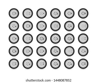 Set tires and wheels. Disc wheel car icon vector.