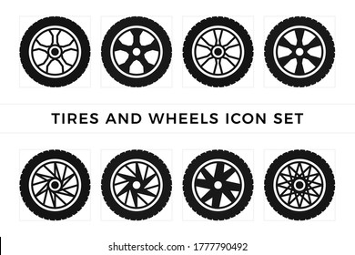 Set of tires and wheels icon vector