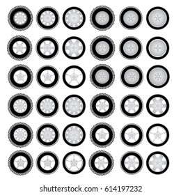 set of tires and wheels Vector Illustration
