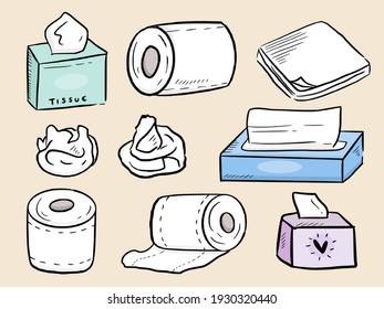 Set of tissue and box drawing cartoon icon illustration