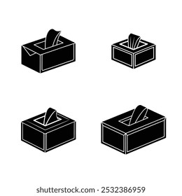 Set of tissue box silhouette vector icon illustration on white background.