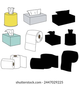 Set of tissue paper vectors. Cartoon tissue box