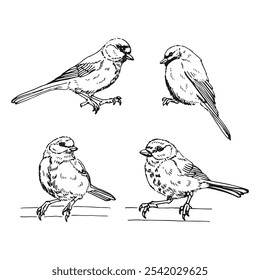 Set of titmouse. Hand drawn vector illustration.