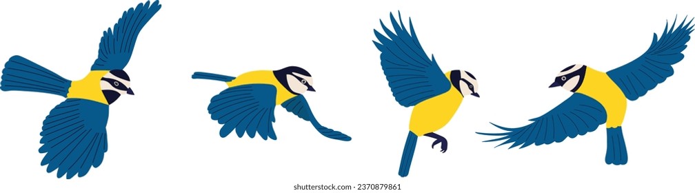 set of tits flying, on a white background, vector