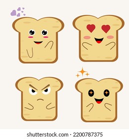 set of toast characters with different expressions. cute bread character

