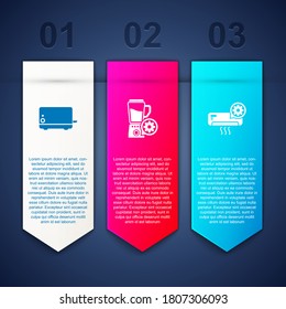 Set Toaster, Blender with bowl setting and Air conditioner. Business infographic template. Vector.