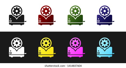 Set Toaster and gear icon isolated on black and white background. Adjusting app, service concept, setting options, maintenance, repair, fixing. Vector Illustration