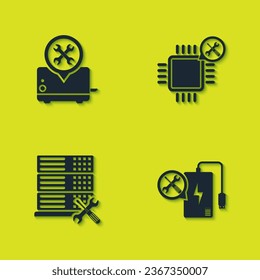 Set Toaster service, Power bank, Database server and Processor icon. Vector