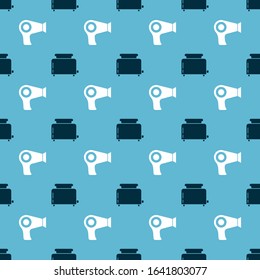 Set Toaster with toasts  and Hair dryer  on seamless pattern. Vector