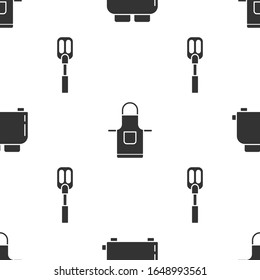 Set Toaster with toasts , Kitchen apron  and Spatula  on seamless pattern. Vector
