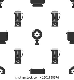 Set Toaster with toasts , Web camera  and Blender  on seamless pattern. Vector
