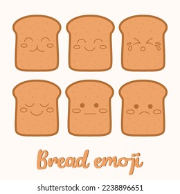 Set of toasts with different emotions. Cute Bread emoji . Asian kawaii food 