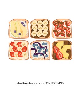 Set of toasts or sandwiches with fruit.Vegan. Balanced healthy diet, breakfast, snack. Keto diet.