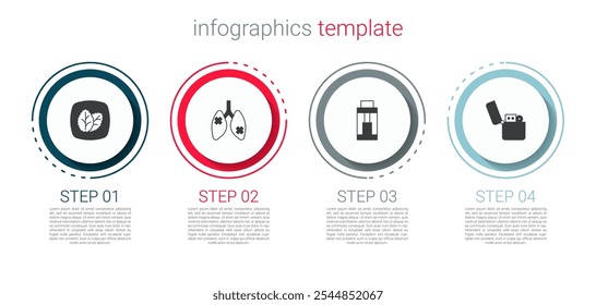 Set Tabak Blatt, Krankheit Lungen, Vape mod Gerät und leichter. Vorlage für Geschäftsinformationen. Vektorgrafik