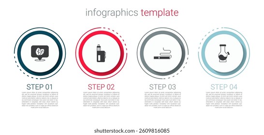 Set Tobacco leaf, Vape mod device, Cigarette and Bong. Business infographic template. Vector