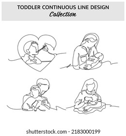 Set of toddler continuous line. Vector illustration of minimalist style on a white background.