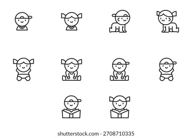 Set of Toddler Line Icon Vector Illustration