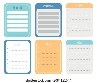 A set of to-do list. My plan, important, notes. Elements for a diary, notebook, planner. Cute vector illustration