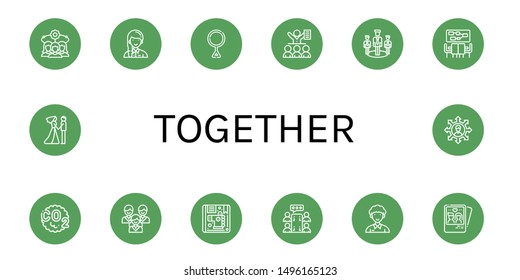 Set of together icons such as Team, Volunteer, Third gender, Meeting, Co, Children, Community, Couple , together