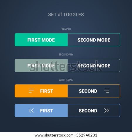 Set of toggle colorful buttons. Dark background