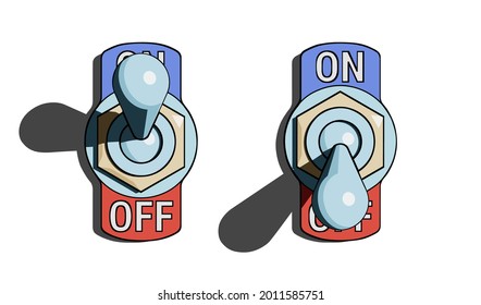 Set of toggle switches turned on and turned off with shadow on white background. Vector illustration with stroke