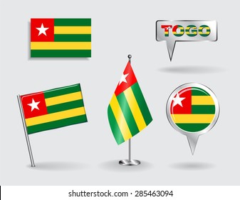 Set of Togolese pin, icon and map pointer flags. Vector illustration.