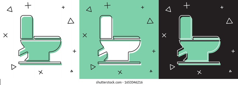 Set Toilet bowl icon isolated on white and green, black background.  Vector Illustration