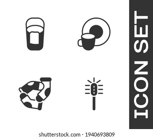 Set Toilet brush, Bucket with rag, Socks and Washing dishes icon. Vector