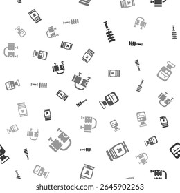 Set Toilet brush, Laundry detergent, Pressure water meter and Heated towel rail on seamless pattern. Vector