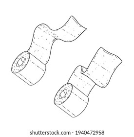 Juego de papel higiénico. Elemento de baño. Objeto de caricatura blanco. Varias toallas de papel sobre fondo blanco. Esbozo de Doodle