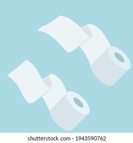 Set of toilet paper. Bath element. White object. Several rolls of paper towels on blue background. Flat cartoon