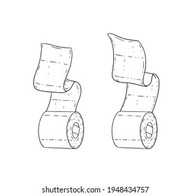 Set Toilettenpapier. Badeelement. Weißes Cartoon-Objekt. Mehrere Rollen von Papierhandtüchern auf weißem Hintergrund. Doodle-Skizze