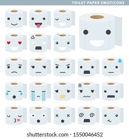 Set of toilet paper emoticons with different faces and expressions.
