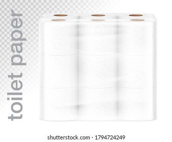 Set of toilet paper in film mockup. Vector illustration isolated on white background. Can be use for template your design, presentation, promo, ad. EPS10.	