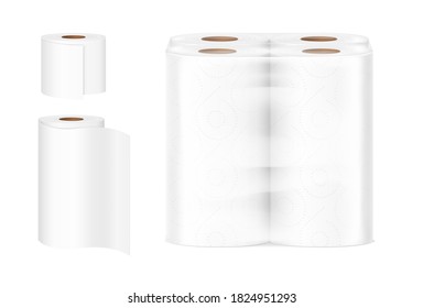 Set of toilet paper in film mockup. Vector illustration isolated on white background. Can be use for template your design, presentation, promo, ad. EPS10.	