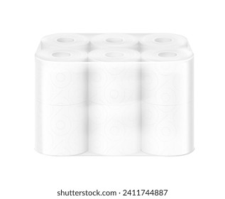 Set of toilet paper in film mockup. Vector illustration isolated on white background. Can be use for template your design, presentation, promo, ad. EPS10.